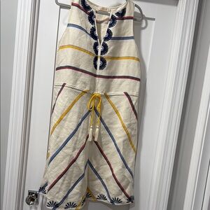 Tory Burch Cream and Blue Embroidered trim dress